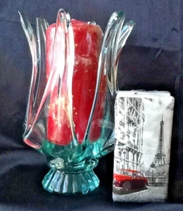 Windlicht Kerzenhalter Leuchter Dekolicht  Grünglas Glas mit Stumpenkerze - Bild 1 von 6