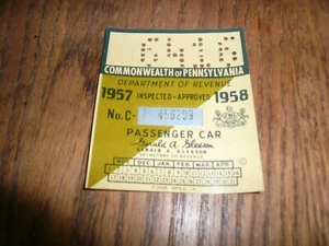 1957 1958 Pennsylvania Inspection Sticker Pa Penna Nov - Apr - Vintage Original - Picture 1 of 2