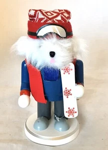 New Snowboarding Skier Bear Wooden Nutcracker Christmas Decor Whimsical Red - Picture 1 of 8