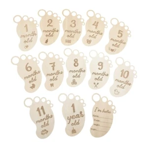 13 Pcs Baby Wooden Cards Newborn Memorial Cards Baby Feets Shaped Monthly Cards - Picture 1 of 8