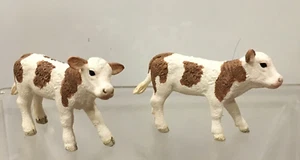 Schleich White & Brown SIMMENTAL 2 COW CALF 3" Animal Figure 2015 - Picture 1 of 3