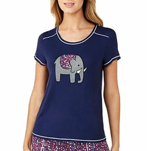 Layla Short Sleeve Elephant Pajama Top Navy Large NWOT - Picture 1 of 2