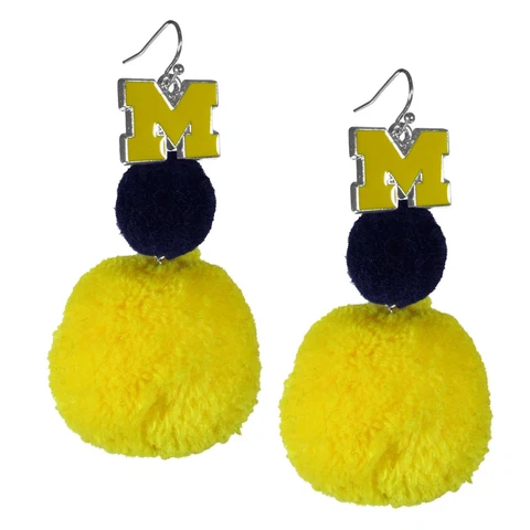 Michigan Wolverines Dangle Pom Pom Earrings NCAA Licensed Jewelry Cover