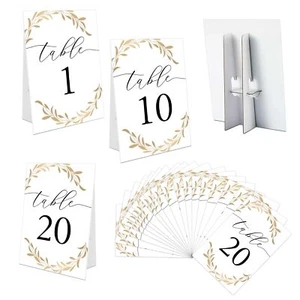 Wedding Table Numbers 1-20 Gold Leaf Wedding Decor 4x6 Standing Sign Self-Sta... - Picture 1 of 6