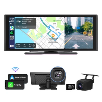 CAM+Wireless CarPlay Android Auto 10" 4K Portable Car Stereo Radio GPS Head Unit - Image 1 of 4