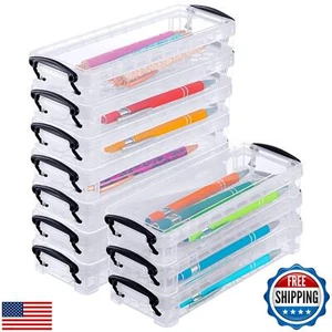 Crtiin 10 Pack Plastic Pencil Storage Boxes 8 x 3.1 x 1.4 Inches Large Clear - Picture 1 of 5