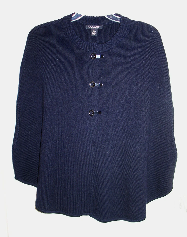 Fivelas femininas M/L BANANA REPUBLIC EXTRA FINE MERINO lã malha capa poncho azul marinho - Imagem 1 de 4