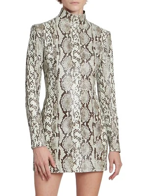 $3950 Balmain Women's Python-Embossed Leather Mini Dress Size 38 / US 6 - Image 1 of 4