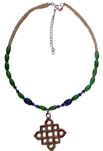 Necklace, Pewter Celtic Pendant, Azurite Beads, 22" Plus 3" Extension - Picture 1 of 2