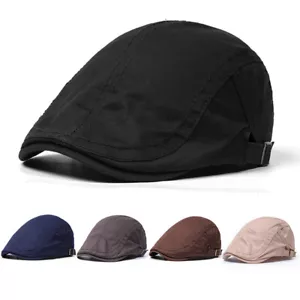Men's Solid Cotton Newsboy Cap Gatsby Beret Driving Golf Flat Lvy Sun Cabbie Hat - Picture 1 of 61