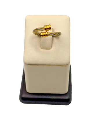 Adjustable Twisted Cable Wire Ring With Gold Plated End Caps - Image 1 of 4