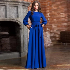 Summer Round Neck Long Dress Bohemian Retro Lantern Sleeve Casual Party Dress - Picture 1 of 29