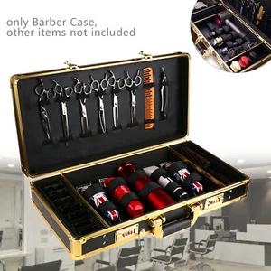 Großer Friseur Koffer Tragetasche Haarschneidemaschine Trimmer Werkzeug Aufbewahrung Organizer Gold - Bild 1 von 24