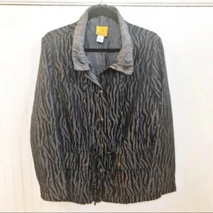 Ruby Rd. Black & Metallic Silver Zebra Stripe Snap Button Jacket Women's Size 16 - Picture 1 of 5