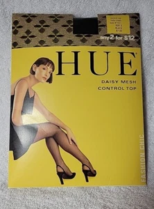 New Hue Control Top Pantyhose Daisy Mesh Size 3 Black Free Shipping #7021 - Picture 1 of 5