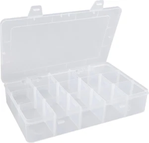 Clear Plastic Organizer Box with Dividers - 15 Compartment Storage Container - Picture 1 of 6