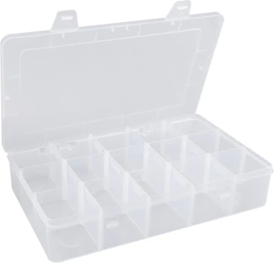 Clear Plastic Organizer Box with Dividers - 15 Compartment Storage Container - Image 1 of 4