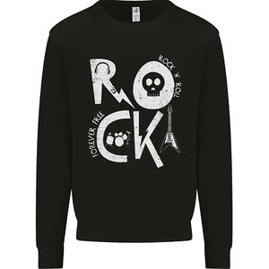 Rock Music Symbols Guitar Skull Kids Sweatshirt Jumper - Picture 1 of 33