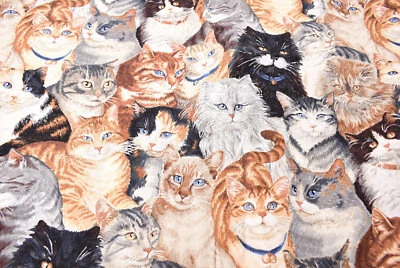 🐱Concord Fabrics by The Kesslers Kitty Cat Cotton 1+ Yard Quilt Craft USA Vtg - Image 1 of 4