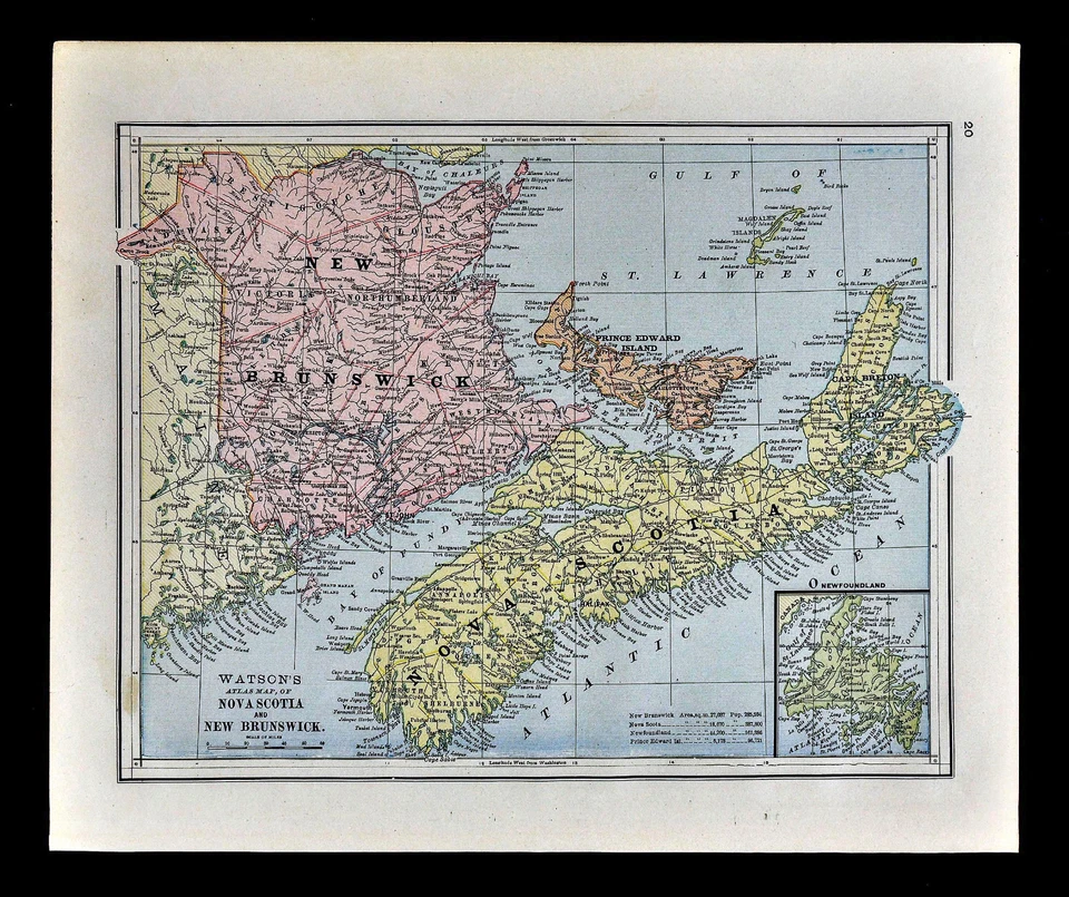 1885 Watson Map - Nova Scotia New Brunswick Newfoundland Halifax St. John Canada - Image 1 of 1