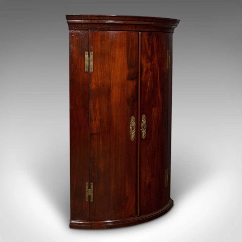 Antique Bow Front Corner Cabinet, English, Wall Cupboard, Georgian, Circa 1770 Cover