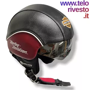 Casco Vintage Harley Davidson personalizzato in pelle s,m,l,xl occhiali visiera - Afbeelding 1 van 7