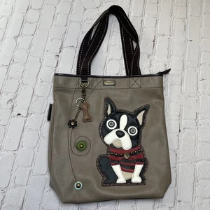 Chala Everyday Reißverschluss Beuteltasche Boston Terrier Mops Hund EUC! Farbe Khaki - Bild 1 von 13