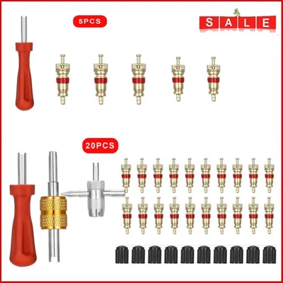 5/20 Brass Valve Core Replacement Car Tire Valve+Valve Key Wheel Removal Tool - Image 1 of 4
