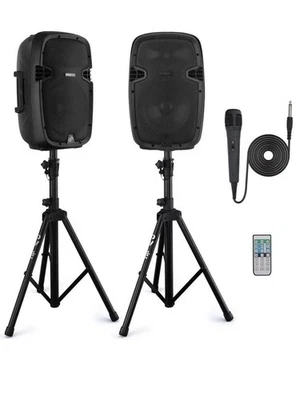 Pyle PPHP1049KT 2 Bluetooth PA Active Loudspeaker With 2 Stand, Microphone - Image 1 of 4