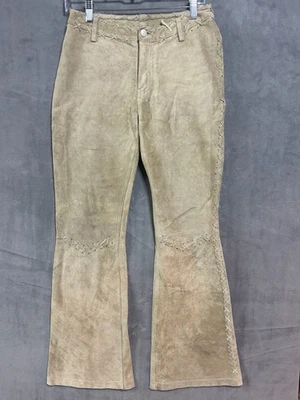 VTG Tan Leather Flare Braided Beige Suede Cowgirl Pants See Measurements Western - Image 1 of 4