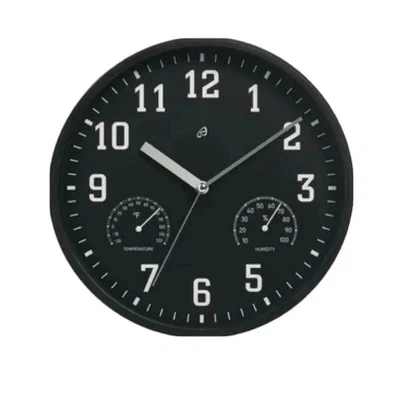 NEU - Auriol Wanduhr mit Temperatur & Luftfeuchtigkeit | Schwarz - Bild 1 von 4