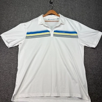 Camisa polo de golf Travis Mathew para hombre XXL blanca azul amarilla a rayas informal elástica Foto 1 de 4