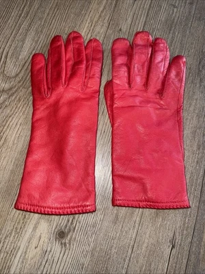 Guantes para mujer Grandoe forrados de cuero rojo talla 7 1/2 cuero suave flexible Foto 1 de 4