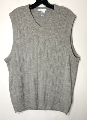 Geoffrey Beene Sweater Vest Mens XL Oatmeal Cable Sleeveless Knit - Image 1 of 4