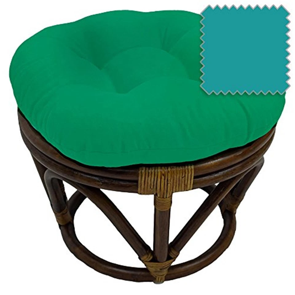 International Caravan Rattan Footstool With Twill Cushion Aqua Blue - Image 1 of 1