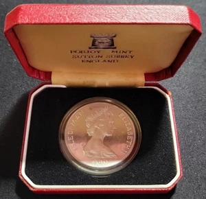 ISLE OF MAN 1980 LAKE PLACID WINTER OLYMPICS SILVER PROOF CROWN QUEEN ELIZABETH - Picture 1 of 5