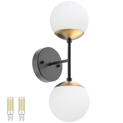 Black and Gold Wall Light,Mid Century Modern Globe Wall Sconce, Black Wall Sc... - Image 1 of 4