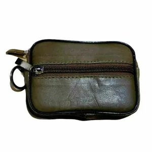 Leather Zip Coin Pouch Bag Khaki Key Holder Purse Unisex Real Soft Mini Wallet - Picture 1 of 2
