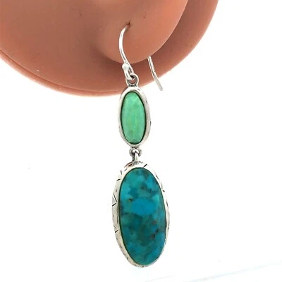 Vintage Silpada 925 Sterling Silver Faceted Oval Turquoise Dangle Hook Earrings - Image 1 of 4
