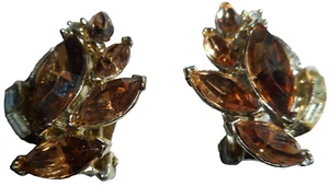 KRAMER Vintage Earrings Amber Yellow Rhinestones Clip Gold 1960s - Picture 1 of 5