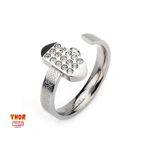 Marvel THOR HAMMER ANILLO CON LOGOTIPO SÍMBOLO DE DIAMANTES DE IMITACIÓN, TALLA 6 - Juegos con disfraces de acero inoxidable - Imagen 1 de 4