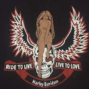 Vintage Harley Davidson Large T-shirt Motorcycle Bike Engine Naked Nude Woman - Picture 1 of 6