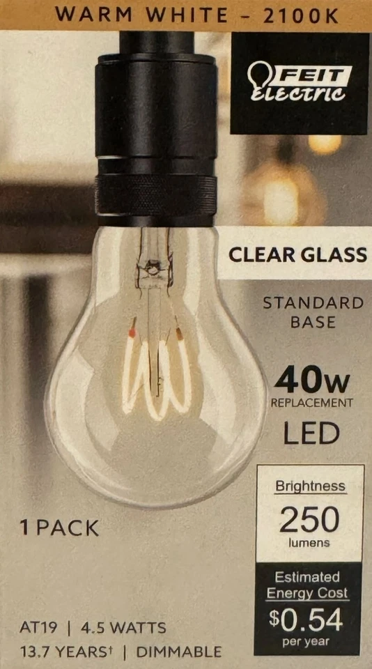 Feit Electric 40-Watt Clear Glass Warm White A19 LED w/Standard Medium Base - Image 1 of 1