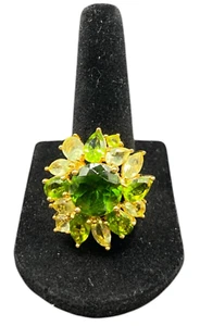 Ross Simons 925 Sterling Silver Ring Green Peridot Flower Size 8 Gold Plated - Picture 1 of 9