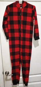 boys large RED BLACK WINTER FLEECE SLEEPER 1 PC PAJAMA hood NICE SOFT! - Picture 1 of 2