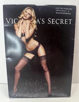 Victoria’s Secret Lace Top Thigh-High Stockings Nylons Size A Black  NIP New - Image 1 of 4