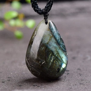 Natural Quartz Labradorite Teardrop Shape Pendant Crystal Gem Necklace Amulet - Picture 1 of 14