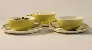 Red Wing Magnolia Chartreuse Flat Cup & Saucer Set Vintage Retro Farmhouse MCM - Picture 1 of 5