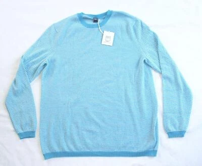 Nuevo Suéter FEDELI Rayas Cuello Redondo CACHEMIRA Hombres 56 XXL 2XL Lt Azul Italia $650 Foto 1 de 4
