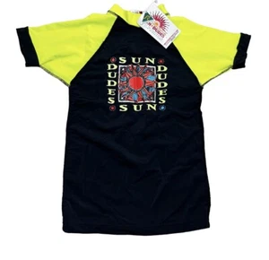 Sun Dudes Boys Rashie Sz 12 NWT Vintage Australian Made 90s NOS Black Yellow FZ - Picture 1 of 8
